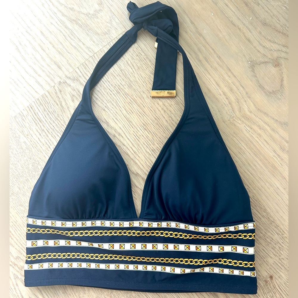 MICHAEL Michael Kors Navy Bikini Top with Gold Details